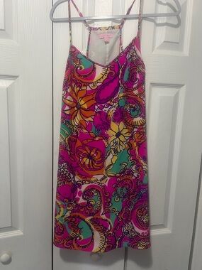 Lilly Pulitzer  Pink Multi-Color Floral silk  Slip Dress
